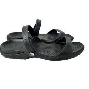 Crocs Minimalist Cleo Classic Black Two Strap Slide Sandals Comfort Beach Sz 10